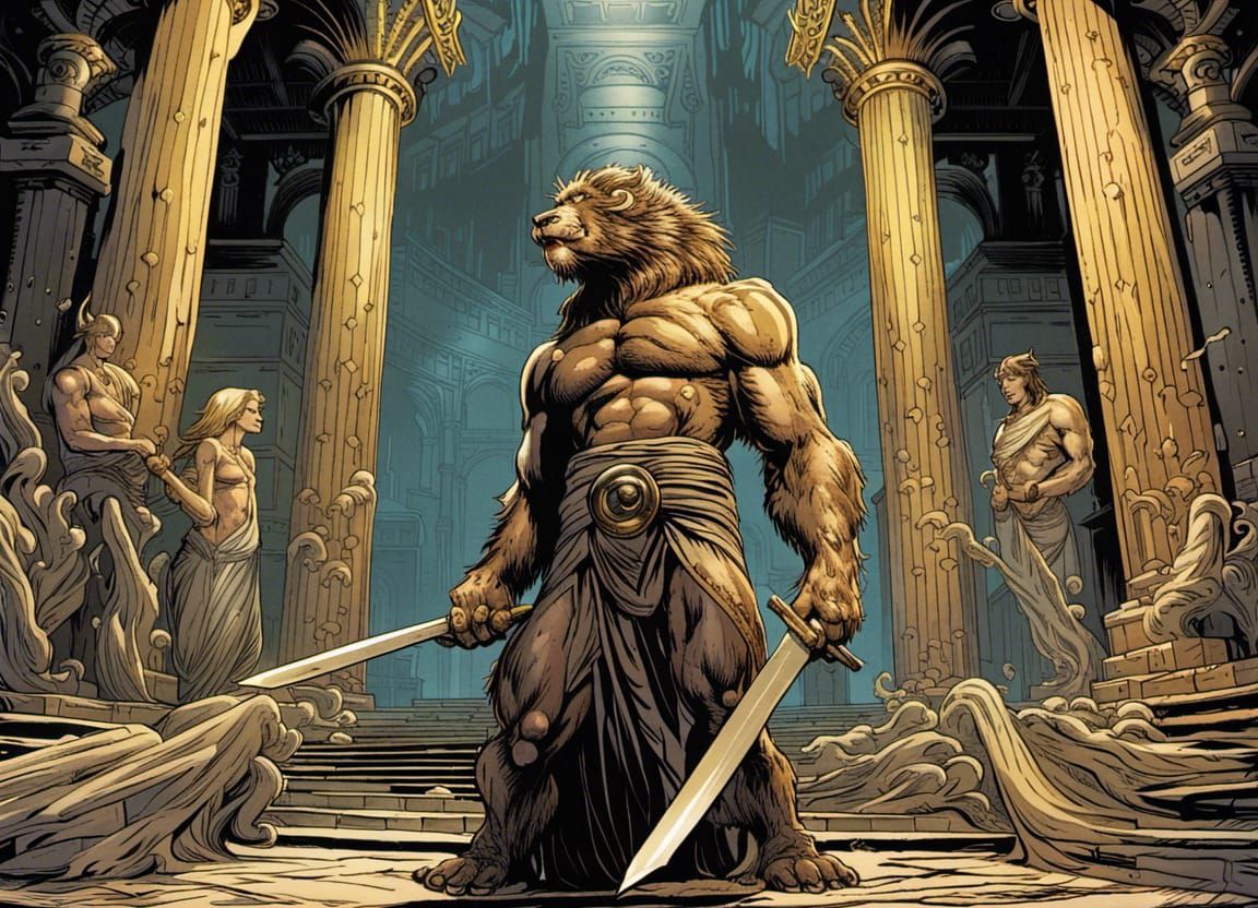 Babylon Beast in Temple: Comic Book Art