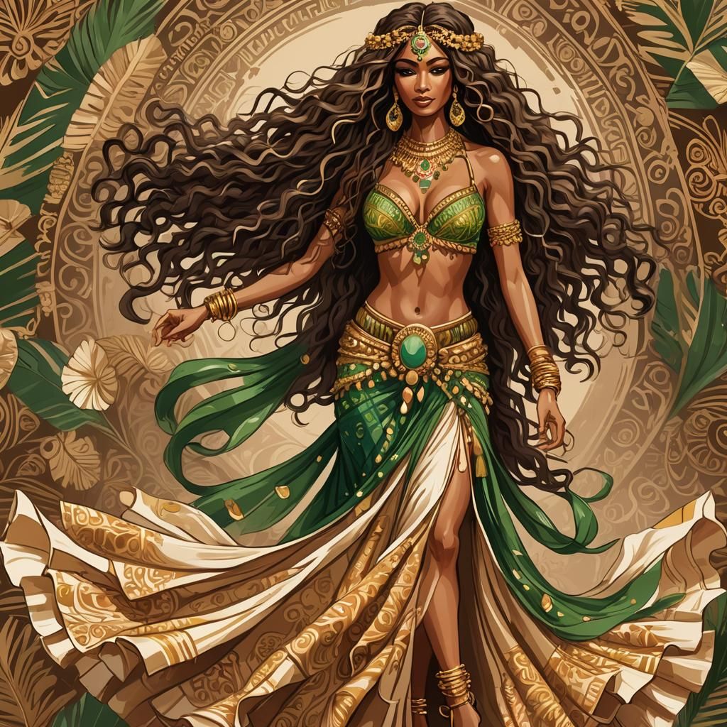 Beautiful Belly Dancer with Scallion Skirt and Coconut Top