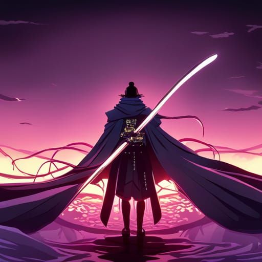 Samurai with Glowing Sword in Anime Style