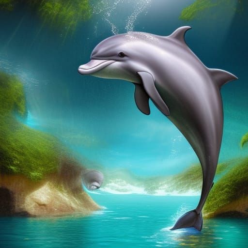 Adorable Dolphin Baby in Turquoise Water