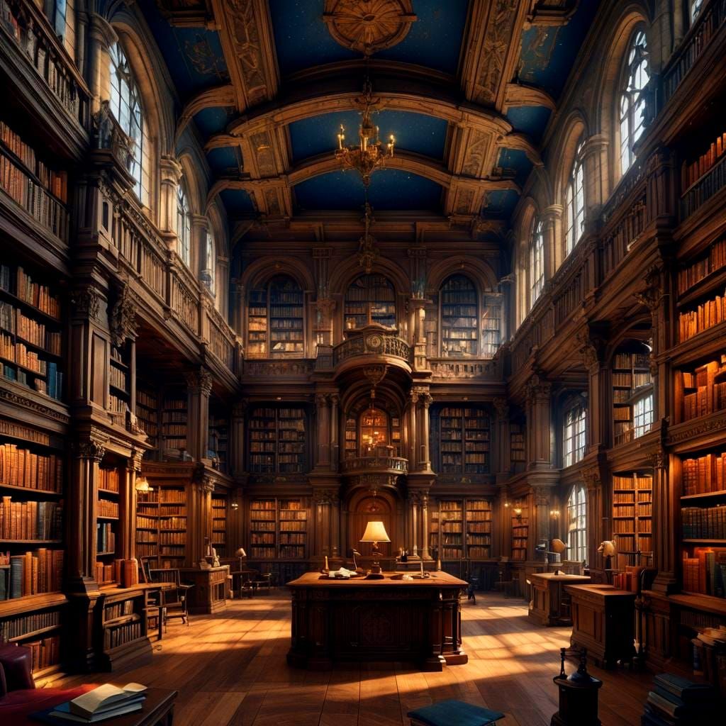 Surreal Oxford Library in Deep Fantasy Aesthetic