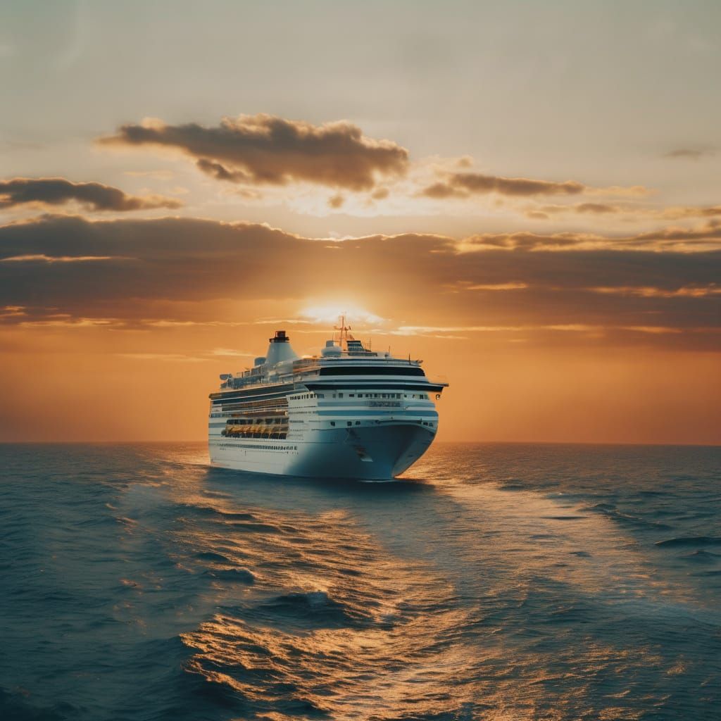 Cruise Ship at Sunset in Cinematic Style