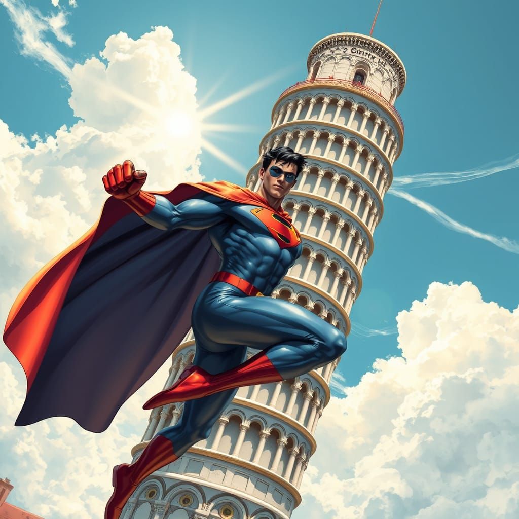 Superhero Saves Leaning Tower of Pisa in Dynamic Comic Book ...