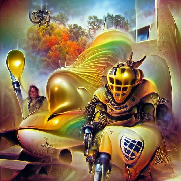 Golden Knight in Psychedelic Sci-Fi Style