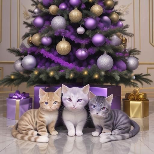 Pastel Purple Christmas Tree with Kittens