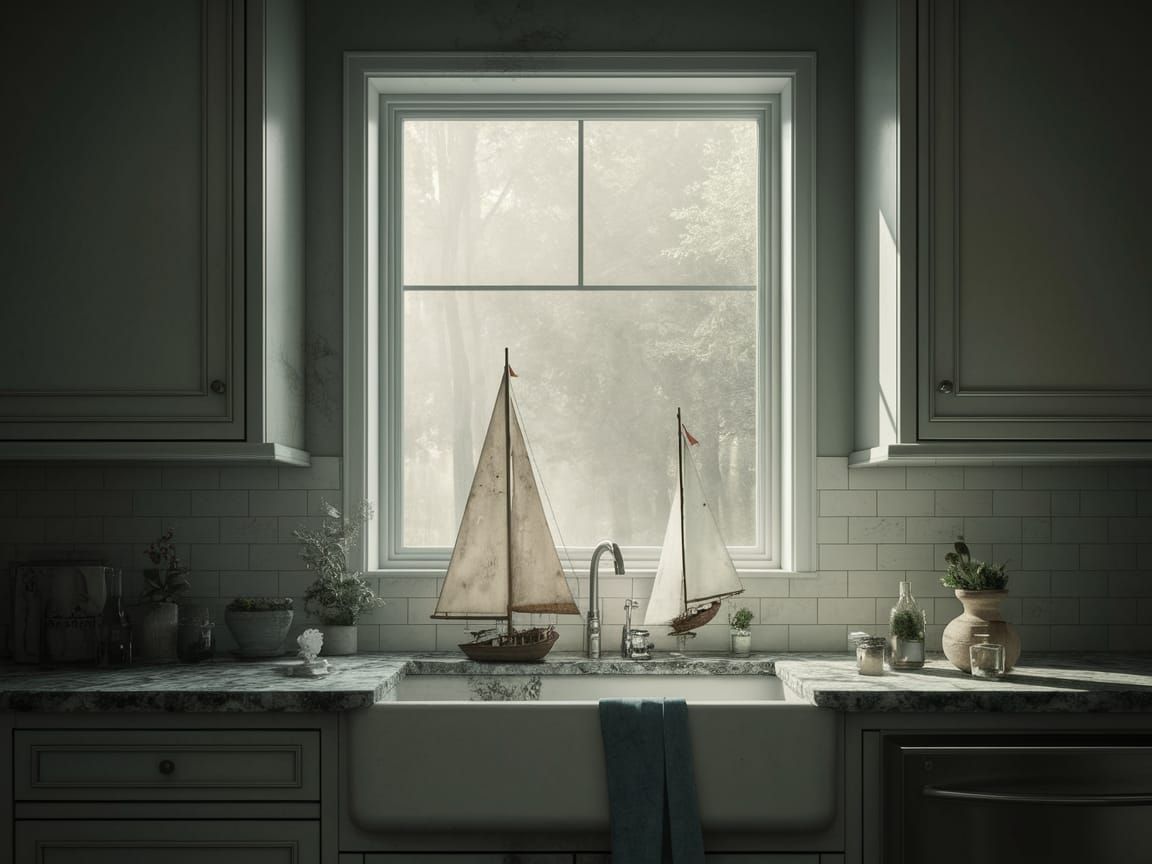Whimsical Sailboats in a Dreamlike Kitchen Scene, Inspired b...