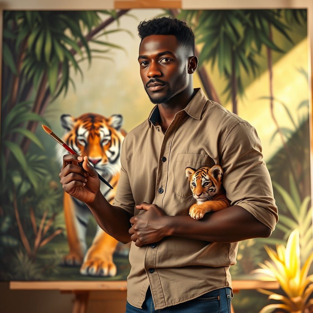 Strong Artist Captures Majestic Tiger Family in Vibrant Jung...