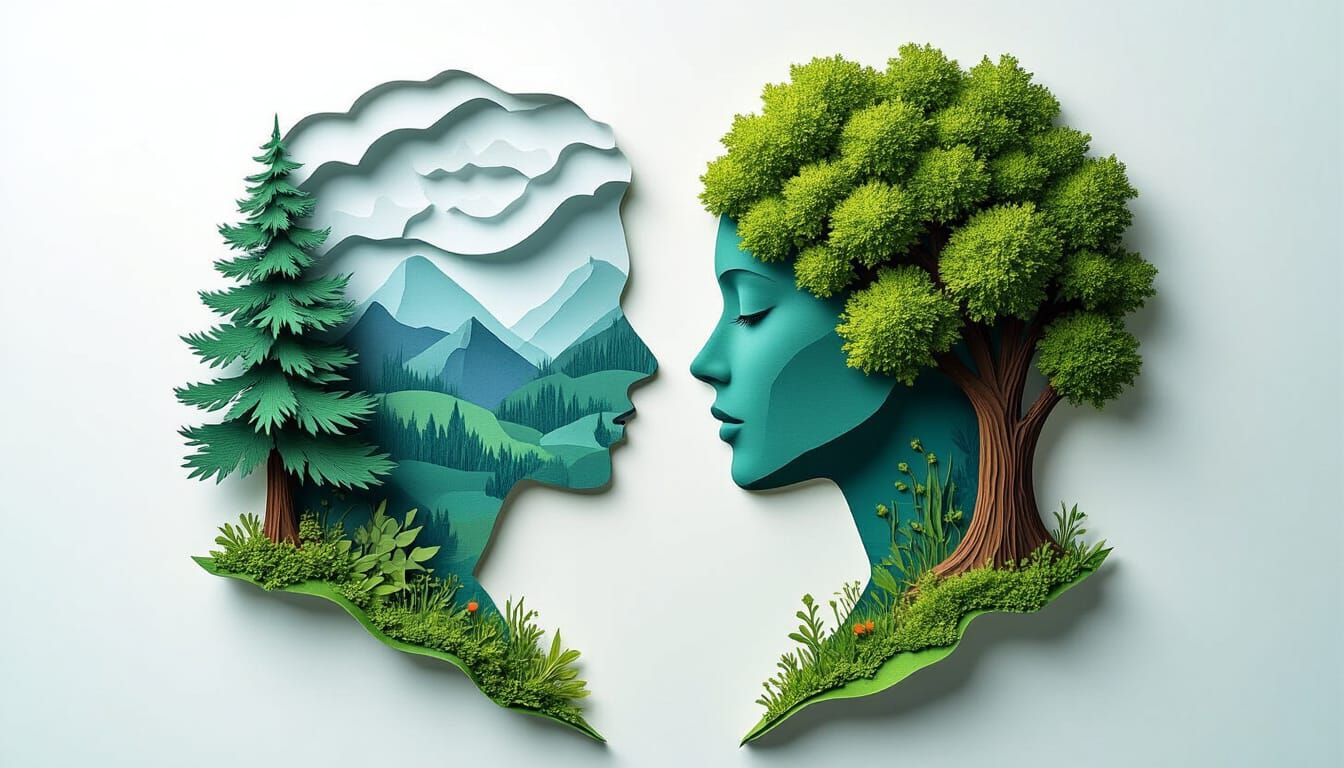 Nature vs Technology in 3D Shadow Paper Cut Collage