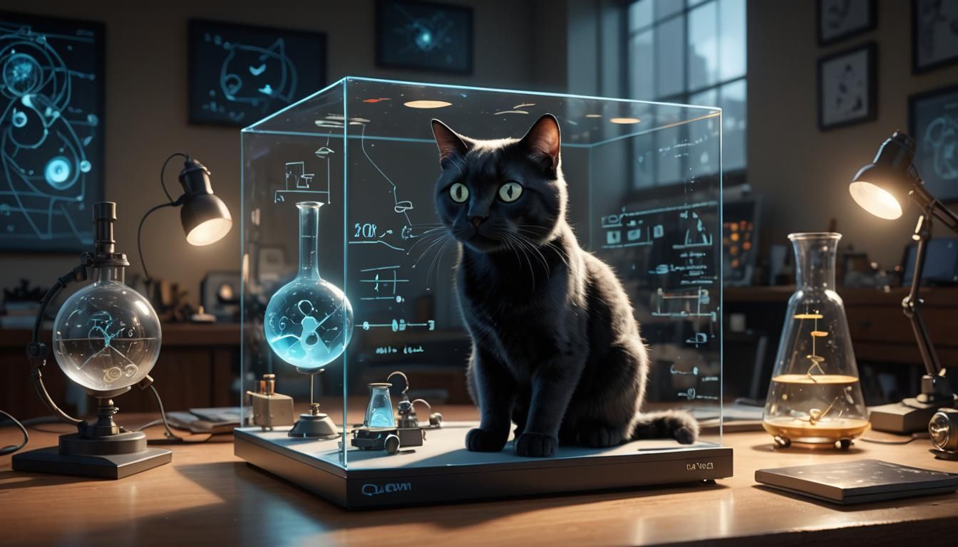 Schrödinger's Cat in Pixar-Style 3D Rendering