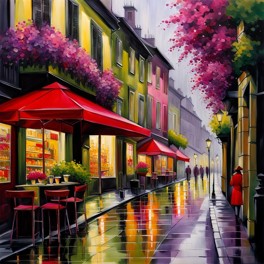 Rainy Spring Day on a Friendly City Street