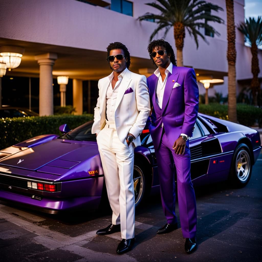 Miami Vice Inspired 80s Scene with Neon and Ferrari