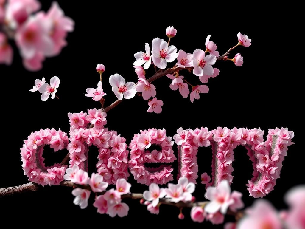 3D Cherry Blossom Text Graphic Design