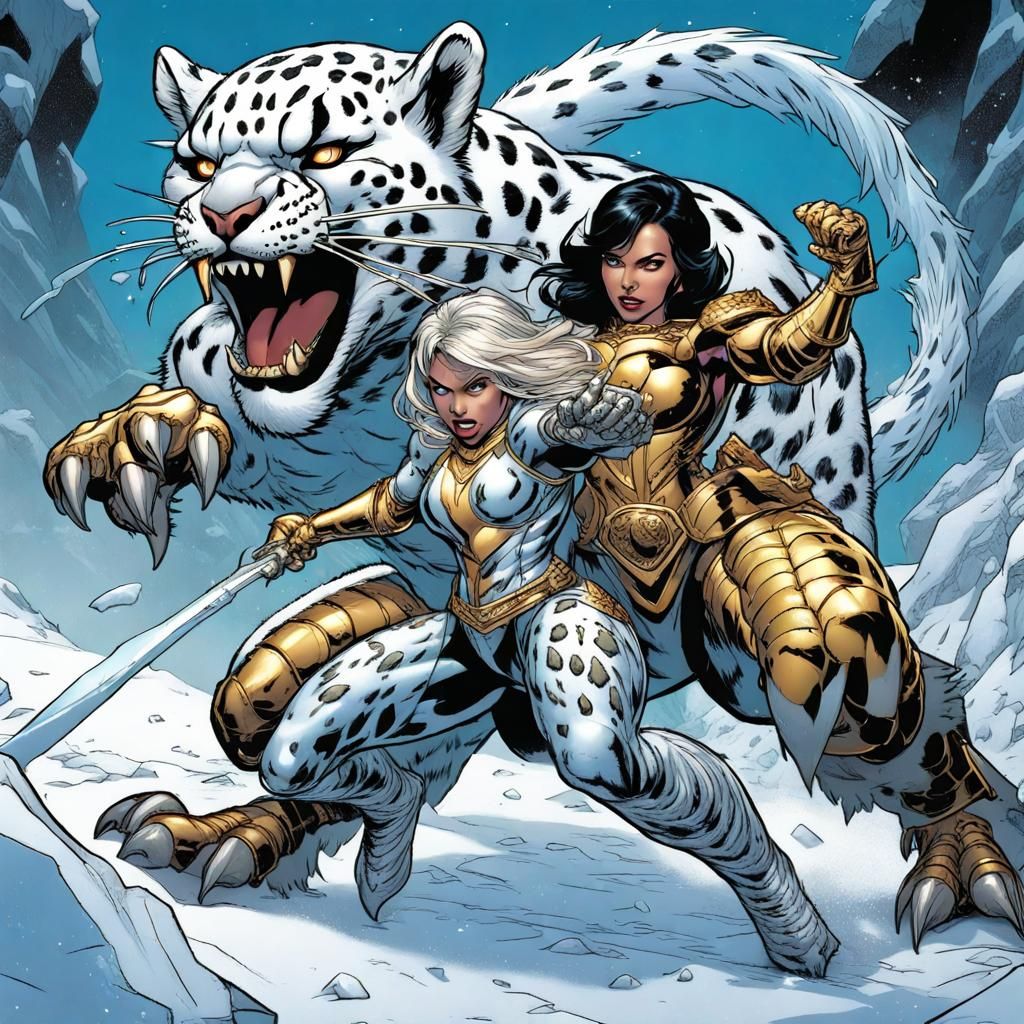 Snow Leopard Superheroine Battles Mutant Cockroach