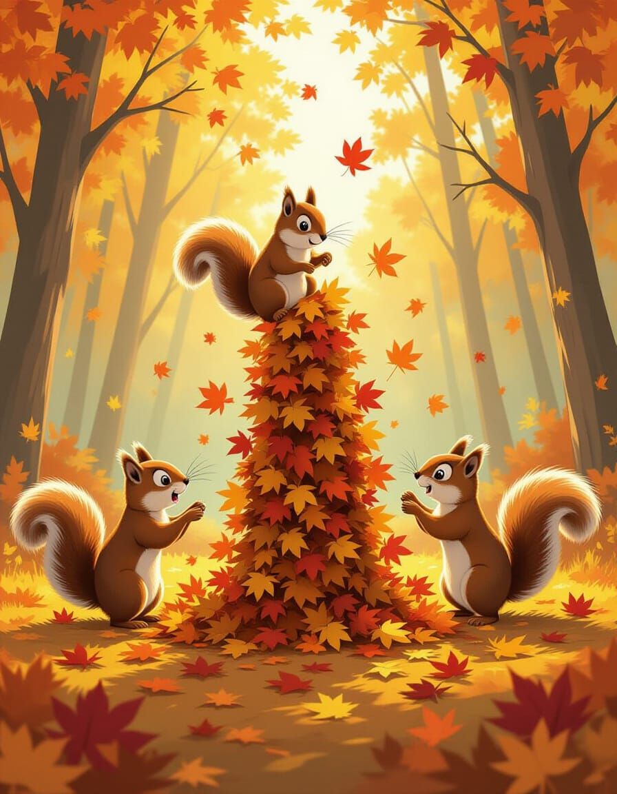Mischievous Squirrels in Autumn Forest Frenzy