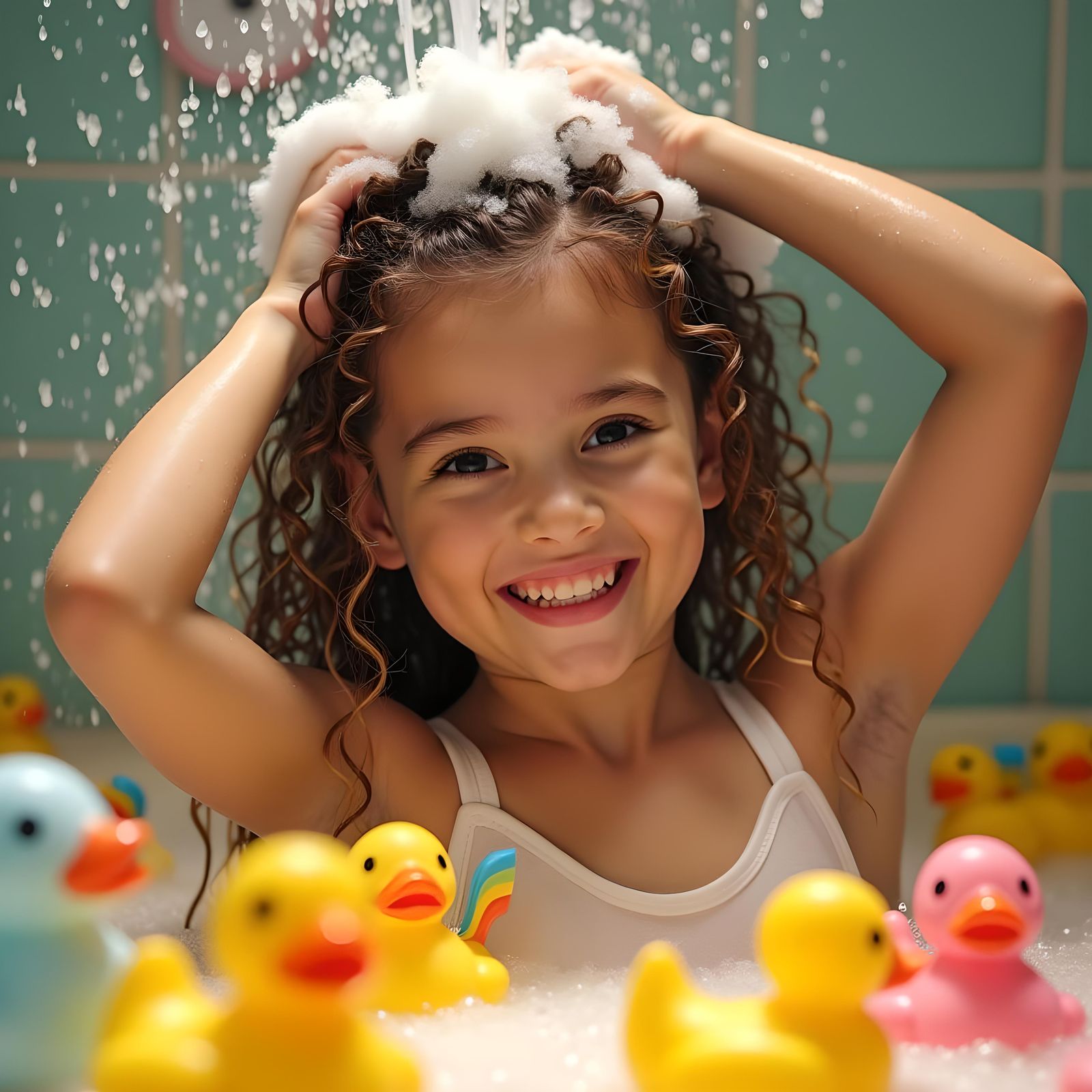 Girl Shampooing Hair with Pleasure