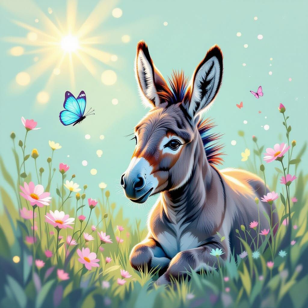 Donkey and Butterfly in Ethereal Minimalist Painting