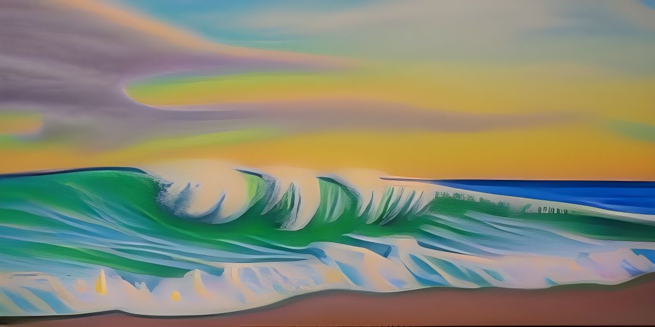 Crayon Beach Scene with Large Waves