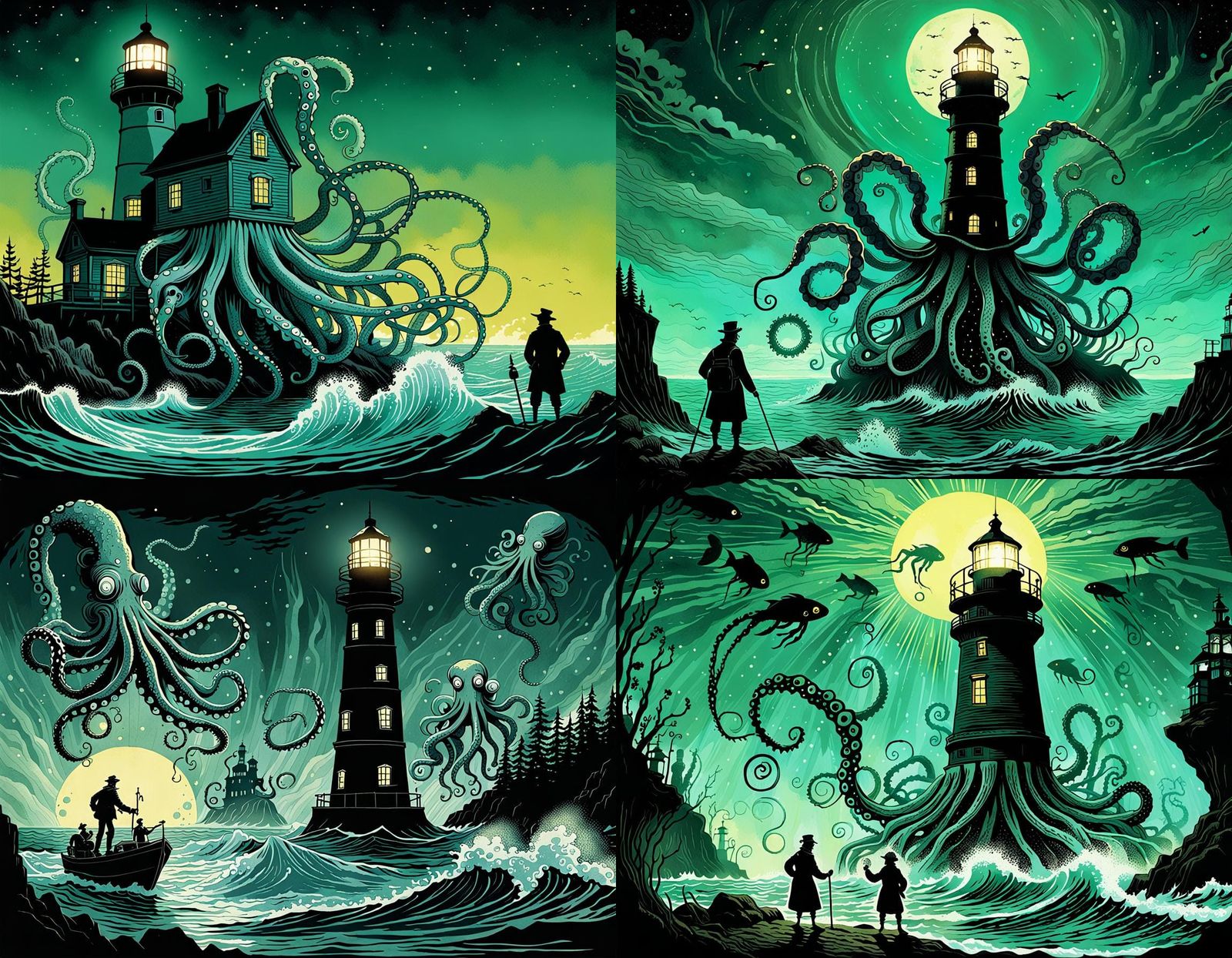Lighthouse Keeper's Calamari Attack in Silhouette Animation