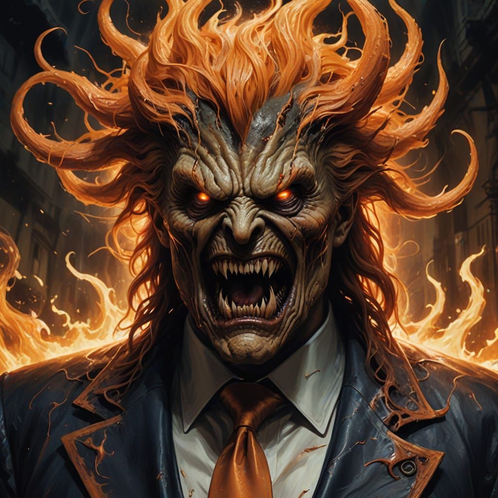 Distorted Portrait of Trump as Twisted, Orange-Hued Form