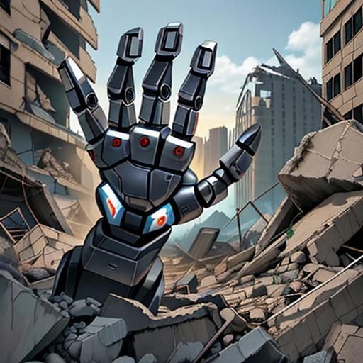 Robotic Hand Rising from Rubble