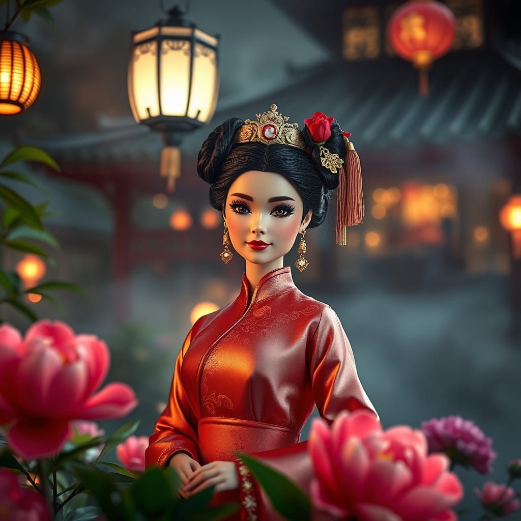Serene Chinese Doll in Traditional Attire