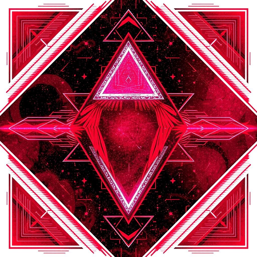 Abstract Red Ruby with Glitch and Constellations