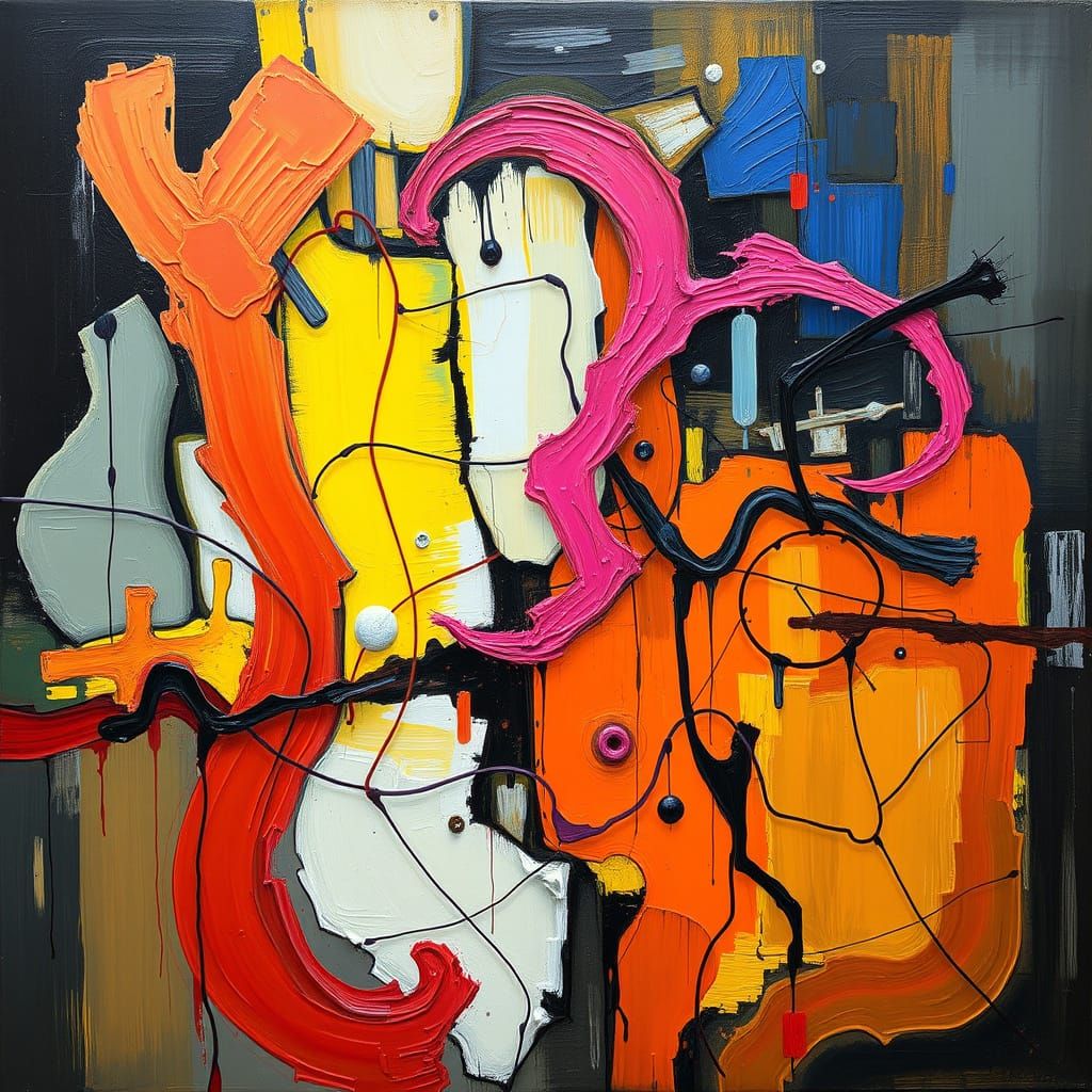 Dynamic Neon Oil Painting with Spontaneous Brush Strokes