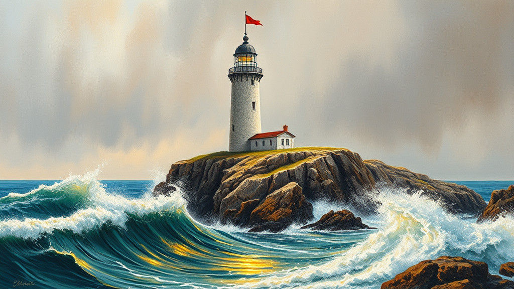 Lighthouse on Rocky Cliffside as Hyperdetailed Charcoal Draw...