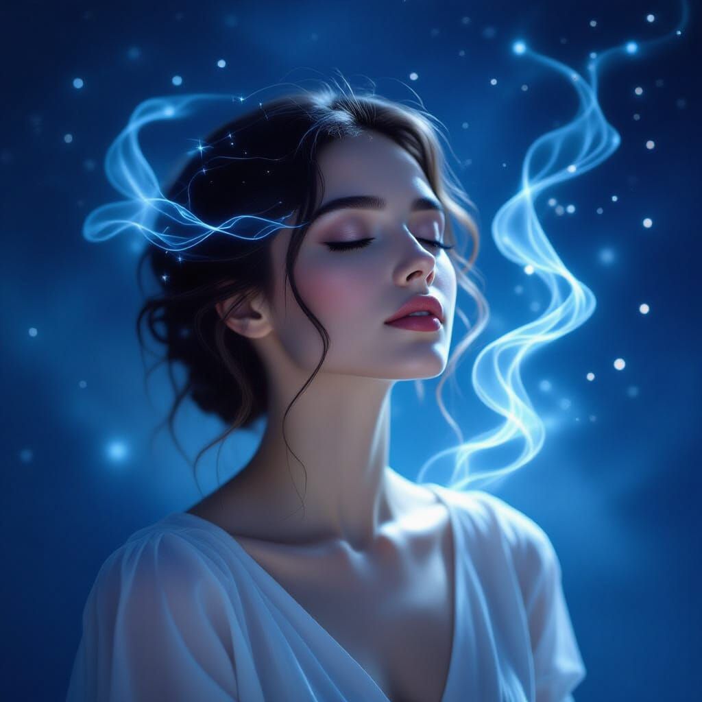 Ethereal Woman in Surreal Dreamscape of Hidden Knowledge