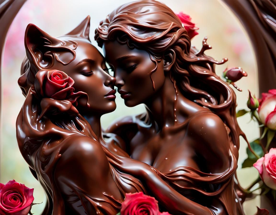 Chocolate Lovers Embrace in Fantasy Art