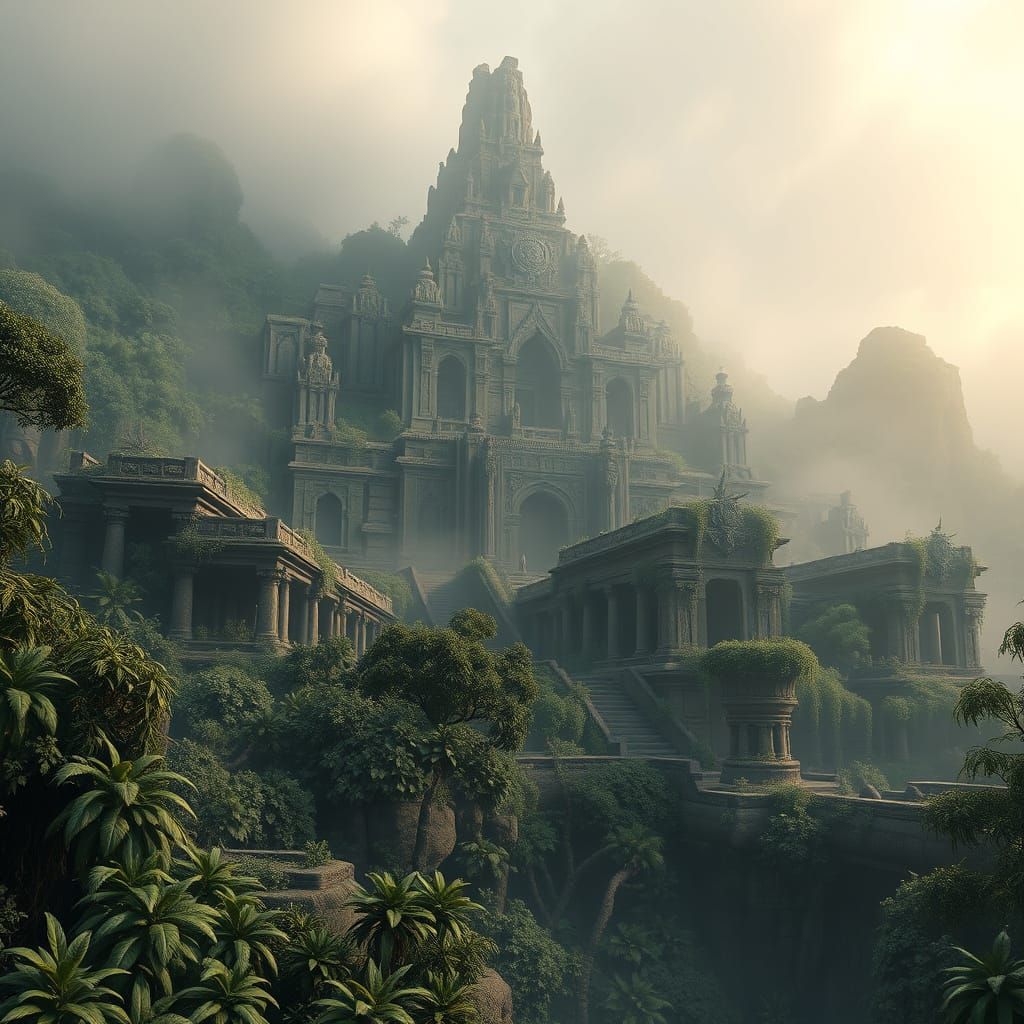 Majestic Lost City in Lush Vegetation