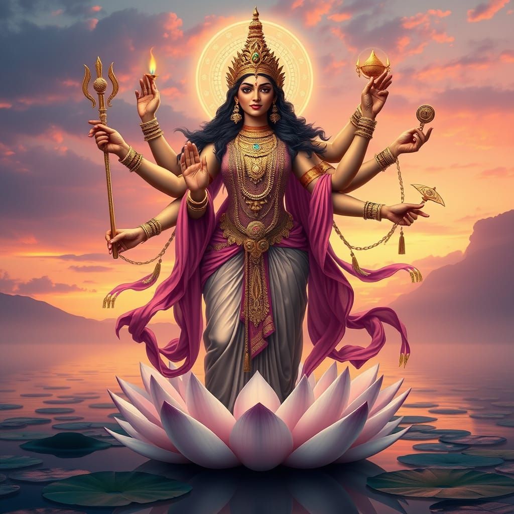 Majestic Indian Goddess in Art Nouveau Style