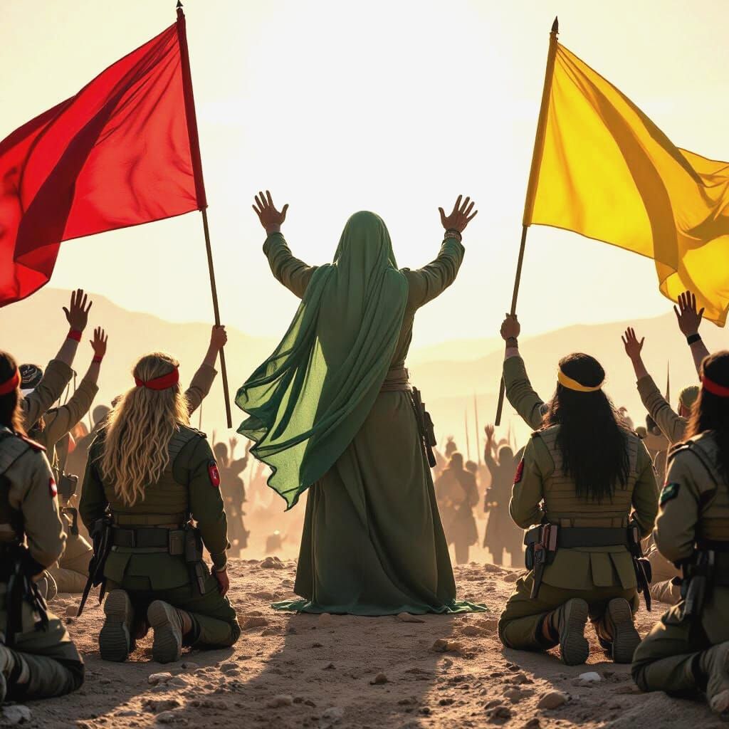 Mysterious Leader in Cinematic Fantasy Scene, Green Scarf