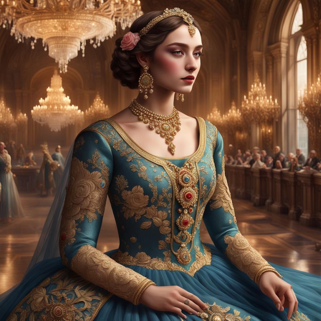 Ethereal Portrait with Vibrant Flowers and Jewels