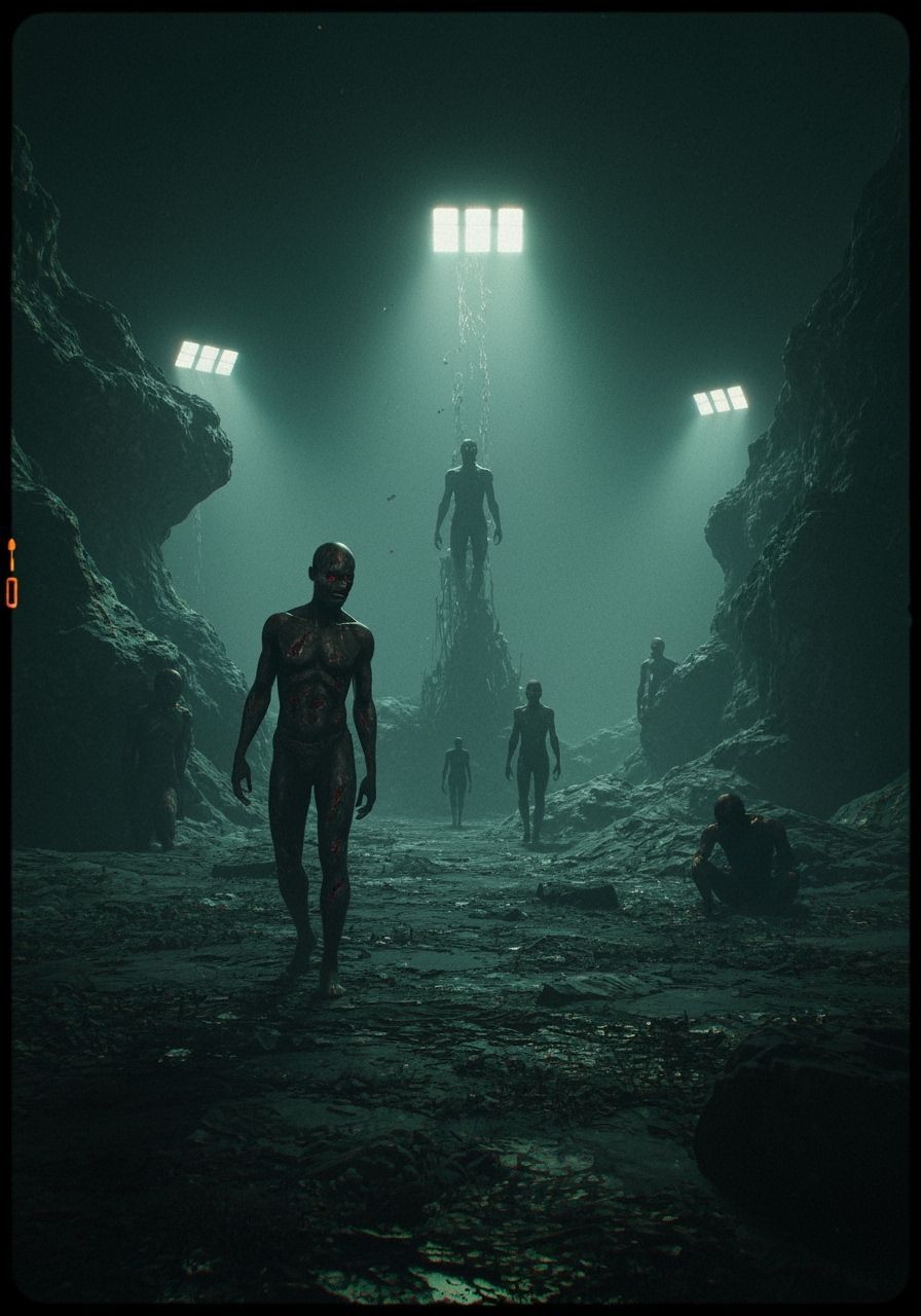 Afrofuturistic Dystopian Dreamscape with Tormented Figures