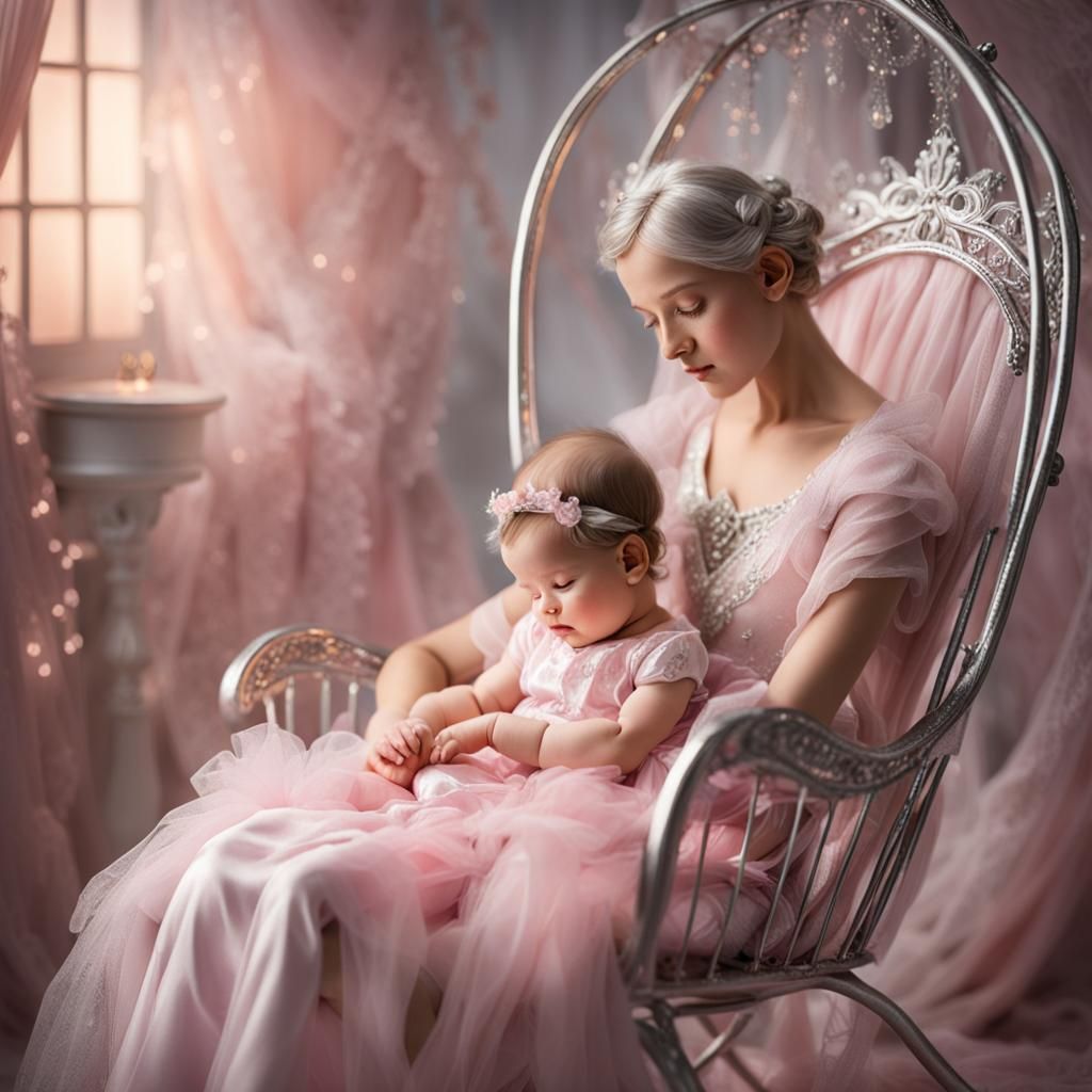 Fairy Mother and Baby in Silver Rocking Chair