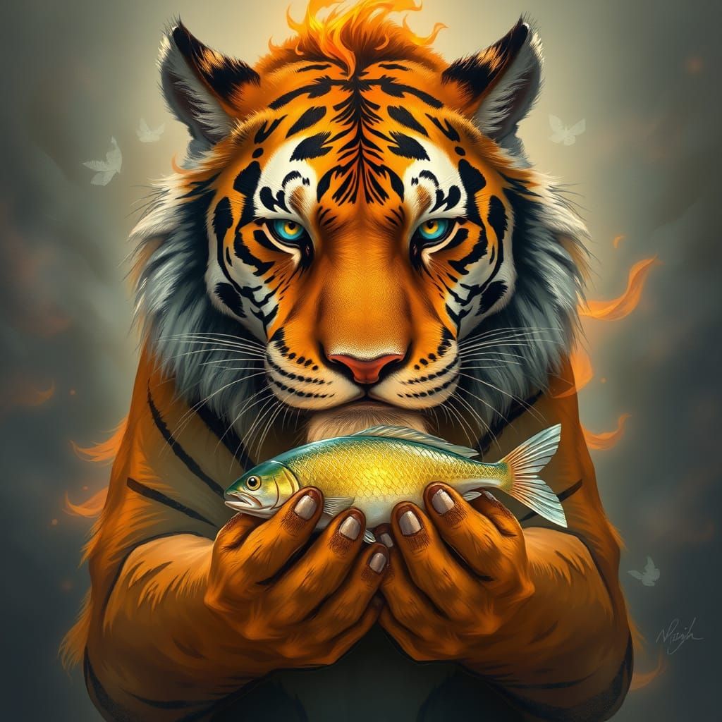 Majestic Tiger with Fiery Spirit and Icy Gaze