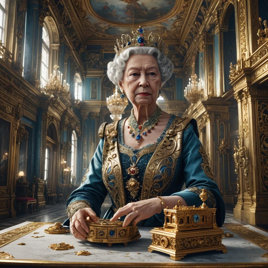 Queen Listens to Music Box in Winter Palace