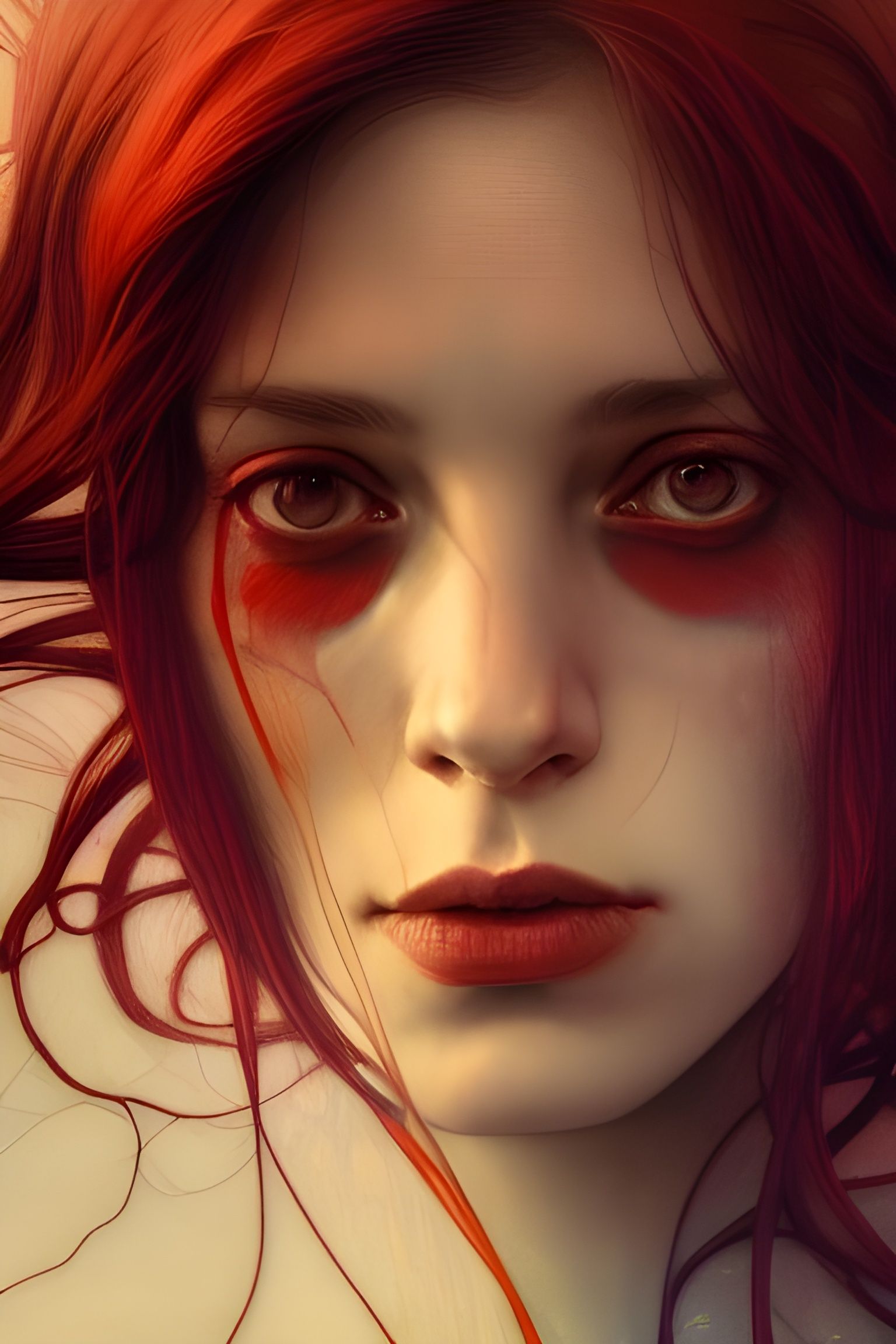 Bloody Smile: Tragic Portrait in Watercolor Style