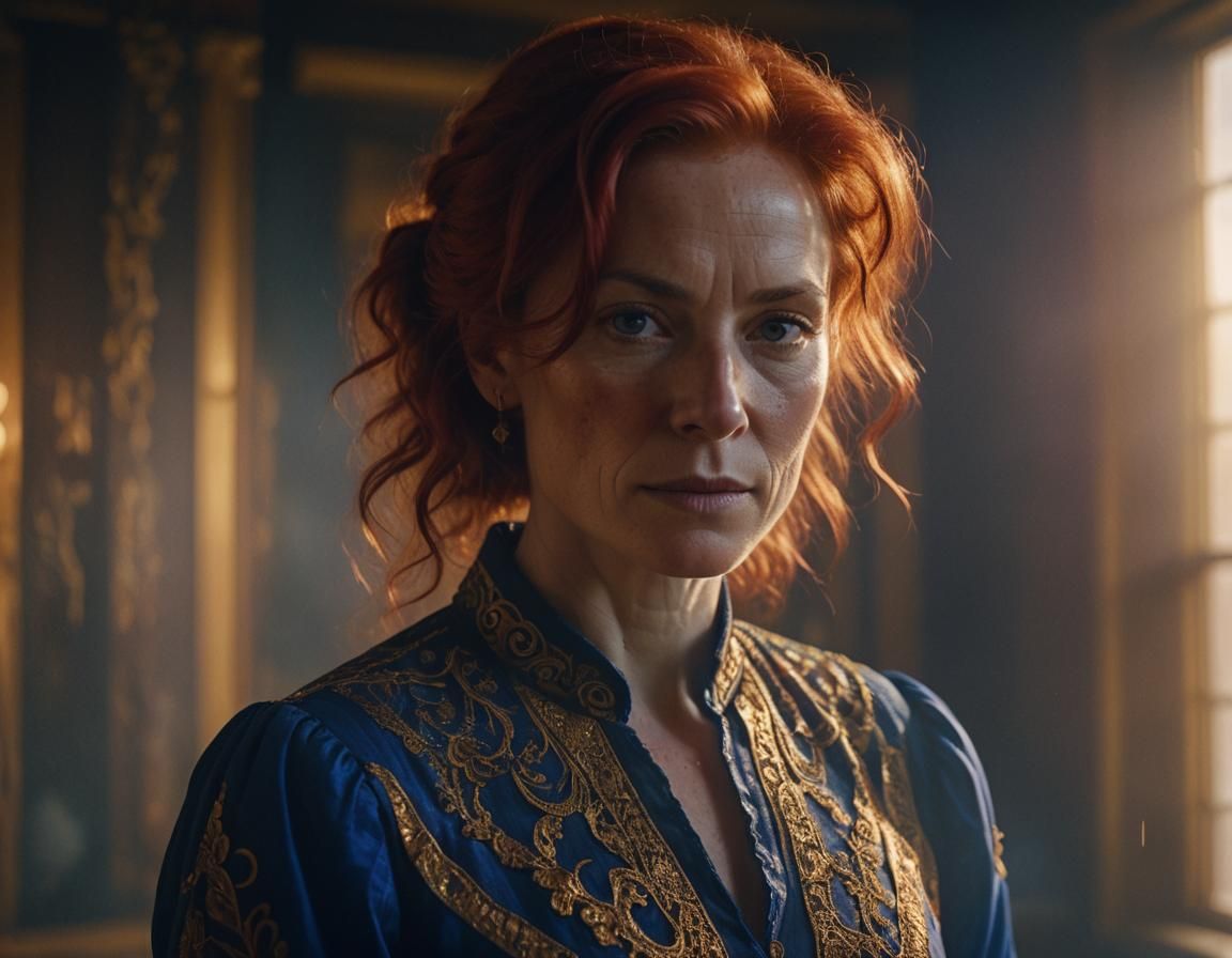 Cinematic Portrait of Woman with Crimson Hair