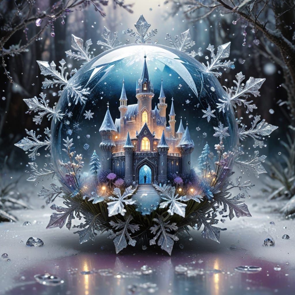 Iridescent Crystal Castle on Glittering Snowflake