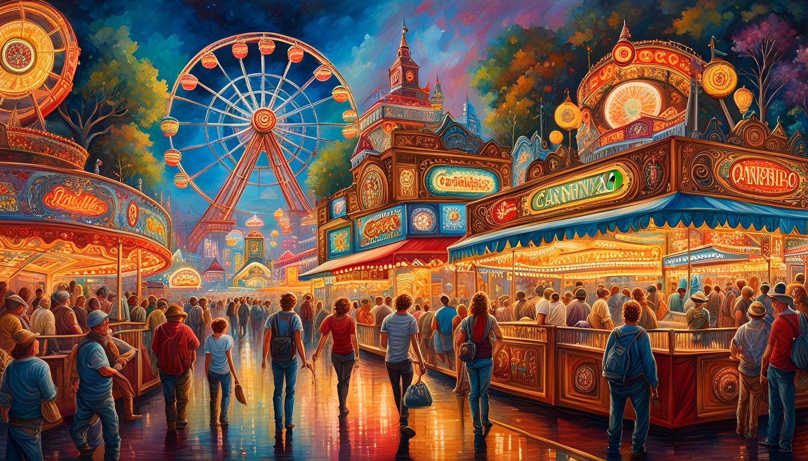 Colorful Carnival Ferris Wheel: Detailed Matte Painting