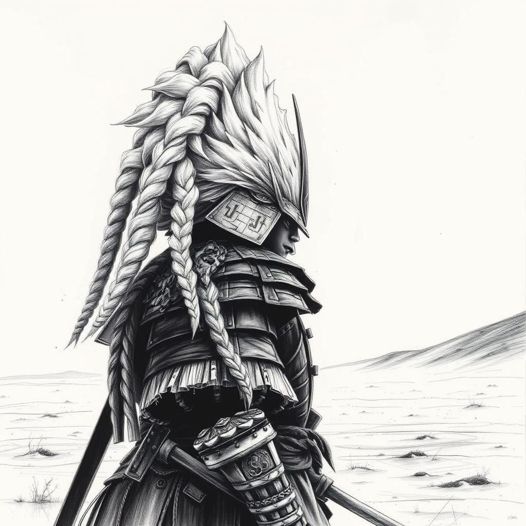 Samurai Warrior with Snow Peak Hairstyle in Charcoal