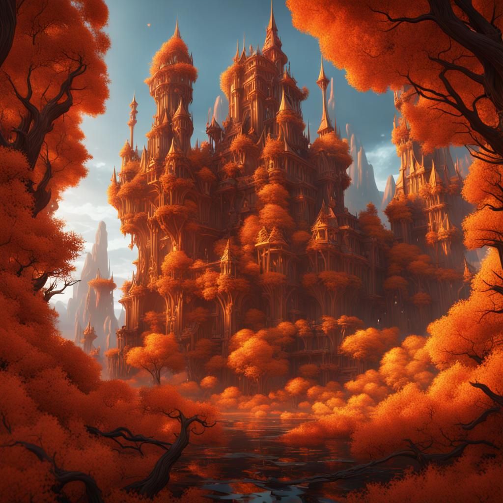 Fantastical Orange Landscape in Detailed Matte Painting