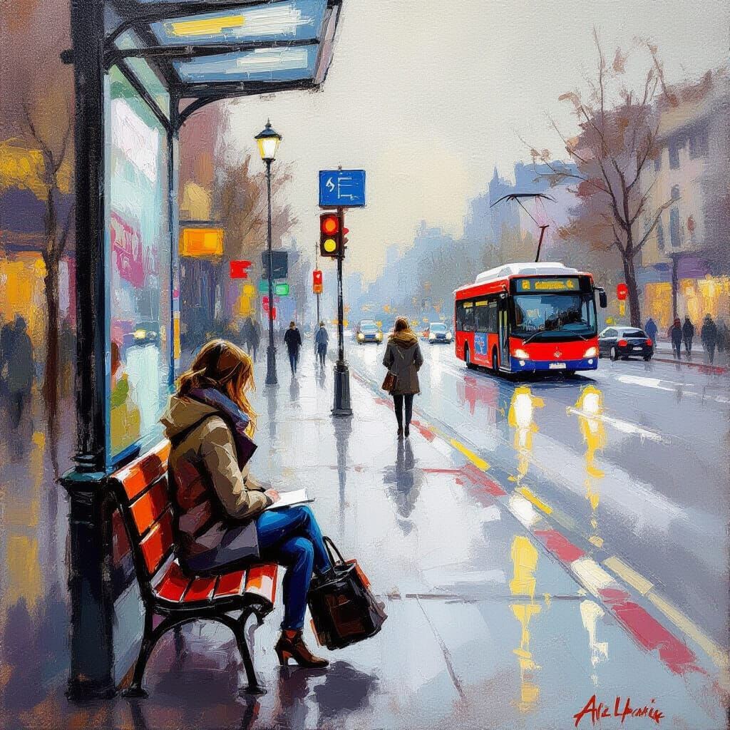 Alla Prima Painting of a Bus Stop Scene