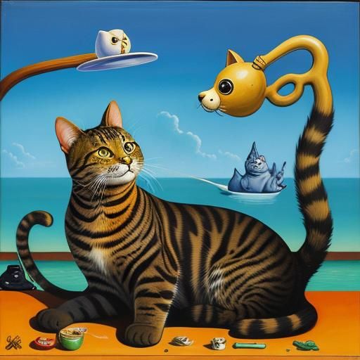 Surreal Cat Watches Dog Videos, Dali Style