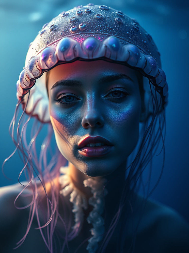 Iridescent Jellyfish Woman in Underwater Dreamscape