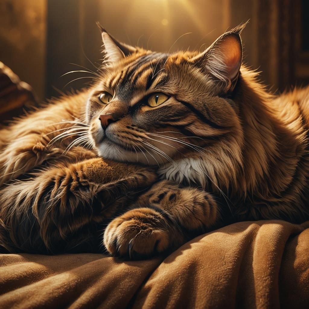 Cozy Cat Nap in Golden Light: Photorealistic Close-Up