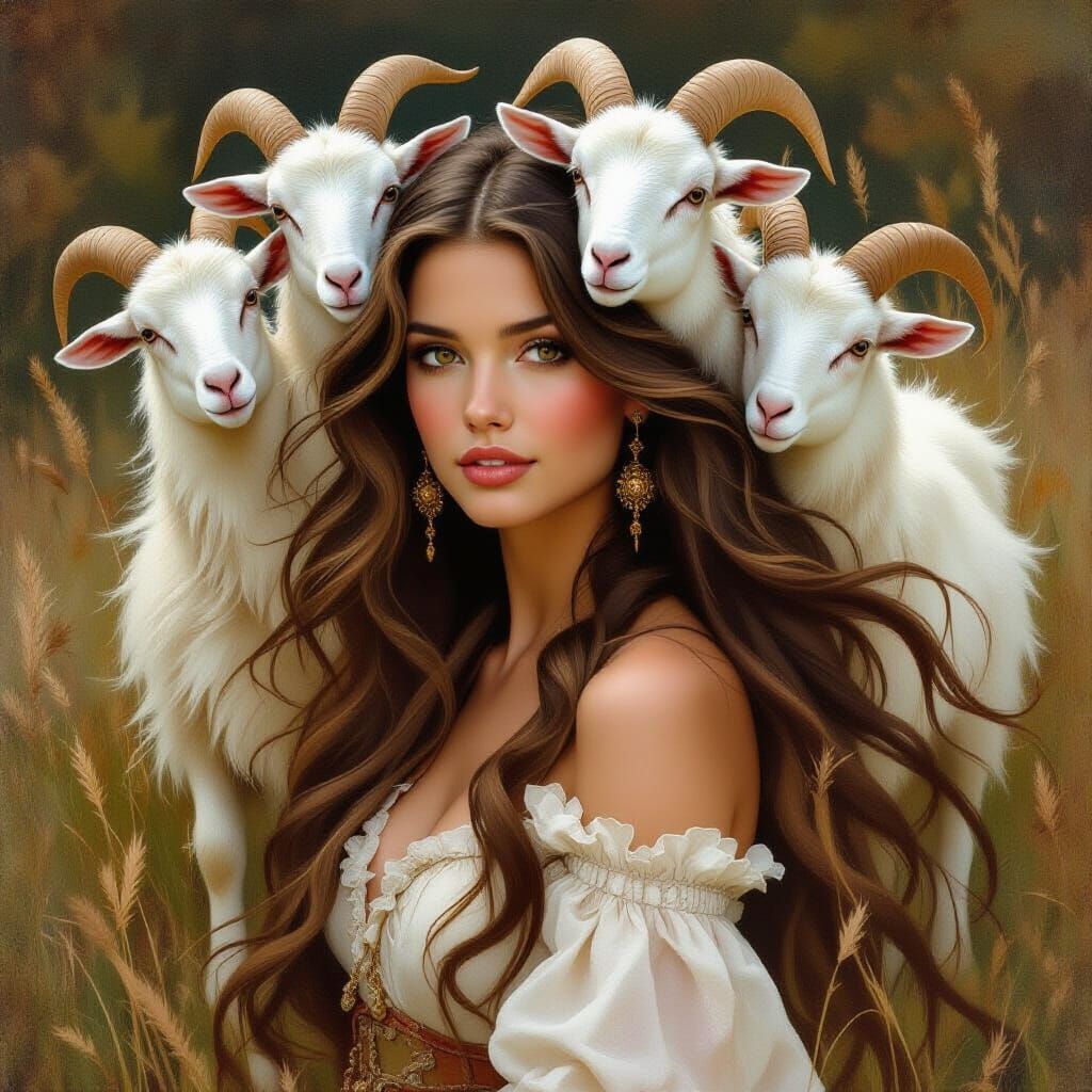 Woman with Goat-like Hair in Romantic Style