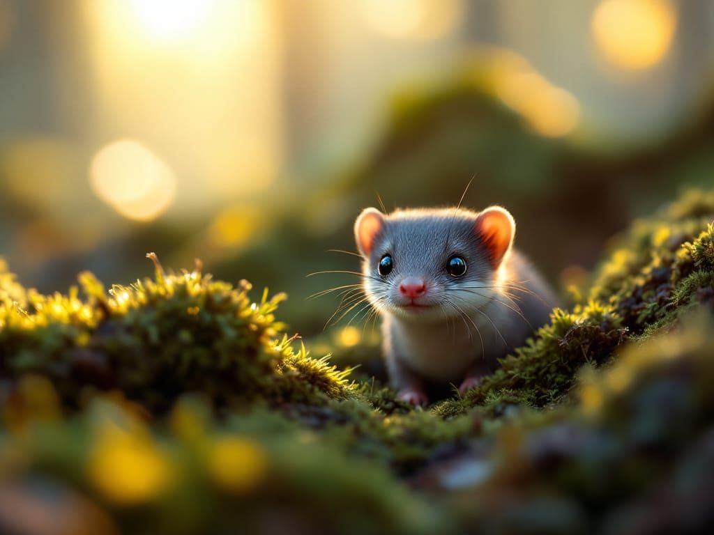 Detailed Weasel in Ethereal Scandinavian Forest